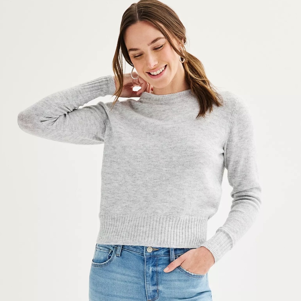 Sonoma Goods for Life Crewneck Sweater  - Light Grey - Size XS Petite